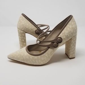 Boden Cream and Tan Heels with Strap Detail
